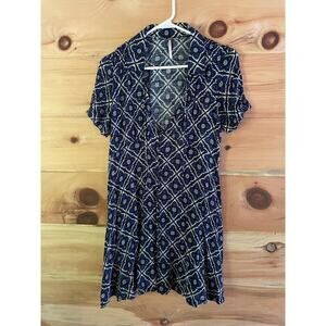 Free People Melody Onyx Combo All Over Print Mini Dress. Sz 6. Button Down.
